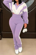 Sporty Color Block 2-Piece Tracksuit Lavish Daily