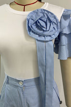 Single Ruffle Sleeve T-Shirt Striped Pants Set Lavish Daily