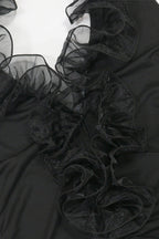 High Neck Cut Out Front Frilly Mini Dress Lavish Daily