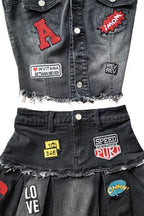 Denim Strapless Pleated Embroidered Skirt Set Lavish Daily