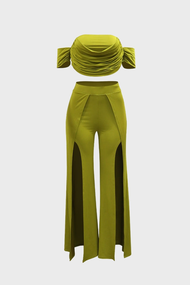 Strapless Top Slit Wide Leg Pant Sets Lavish Daily