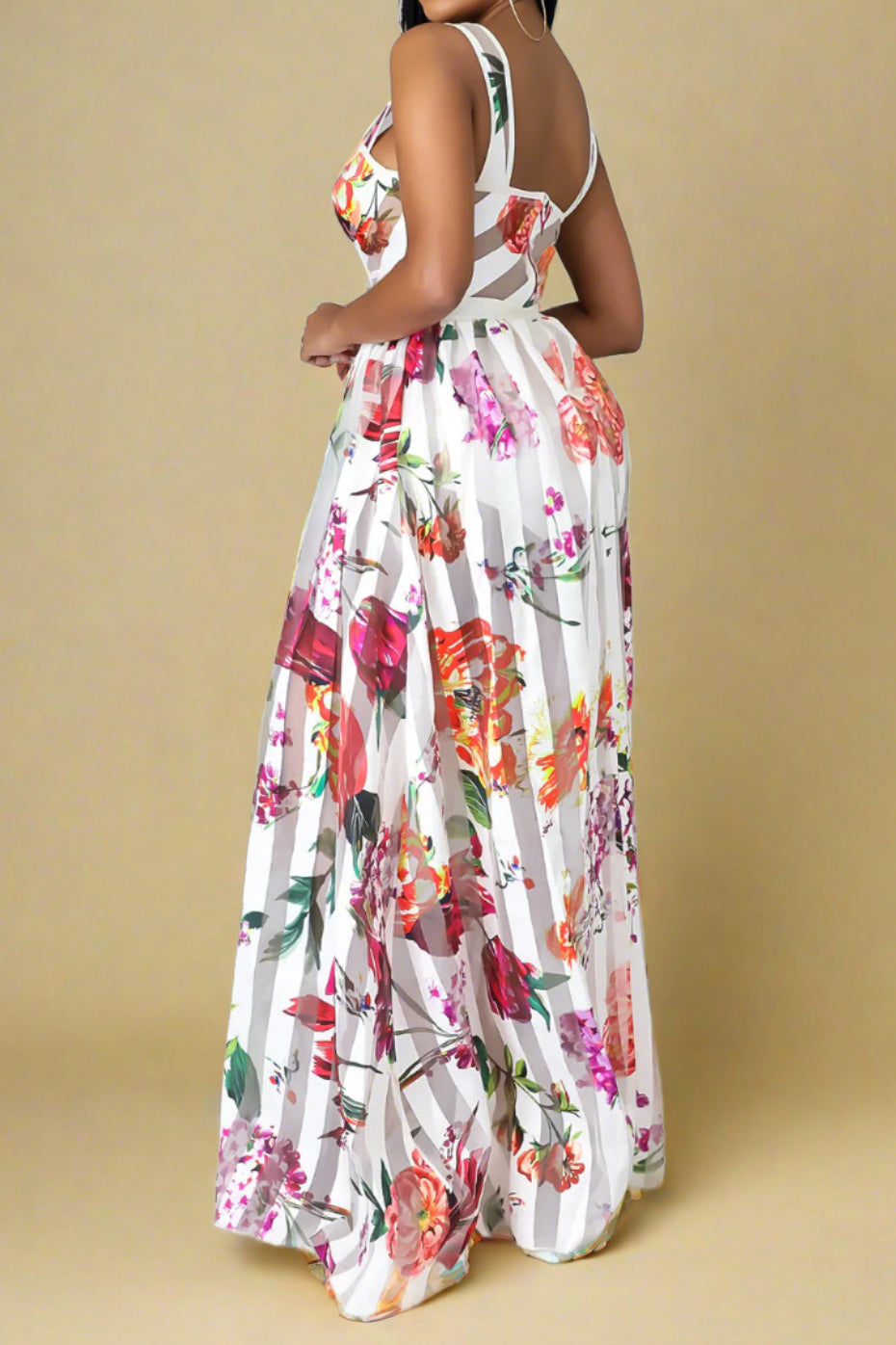 Floral Print Sheer Mesh Maxi Dress Lavish Daily