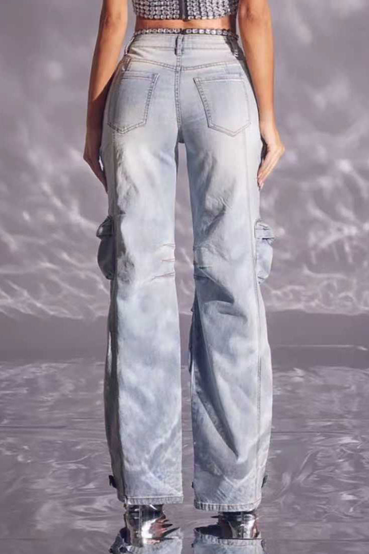 Multi-Pocket Utility Cargo Jeans Lavish Daily