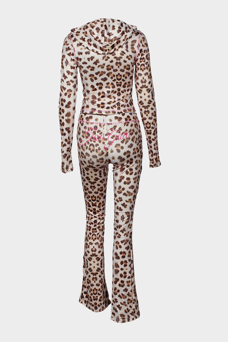 Leopard Print Casual Hoodie & Long Pants Set Lavish Daily