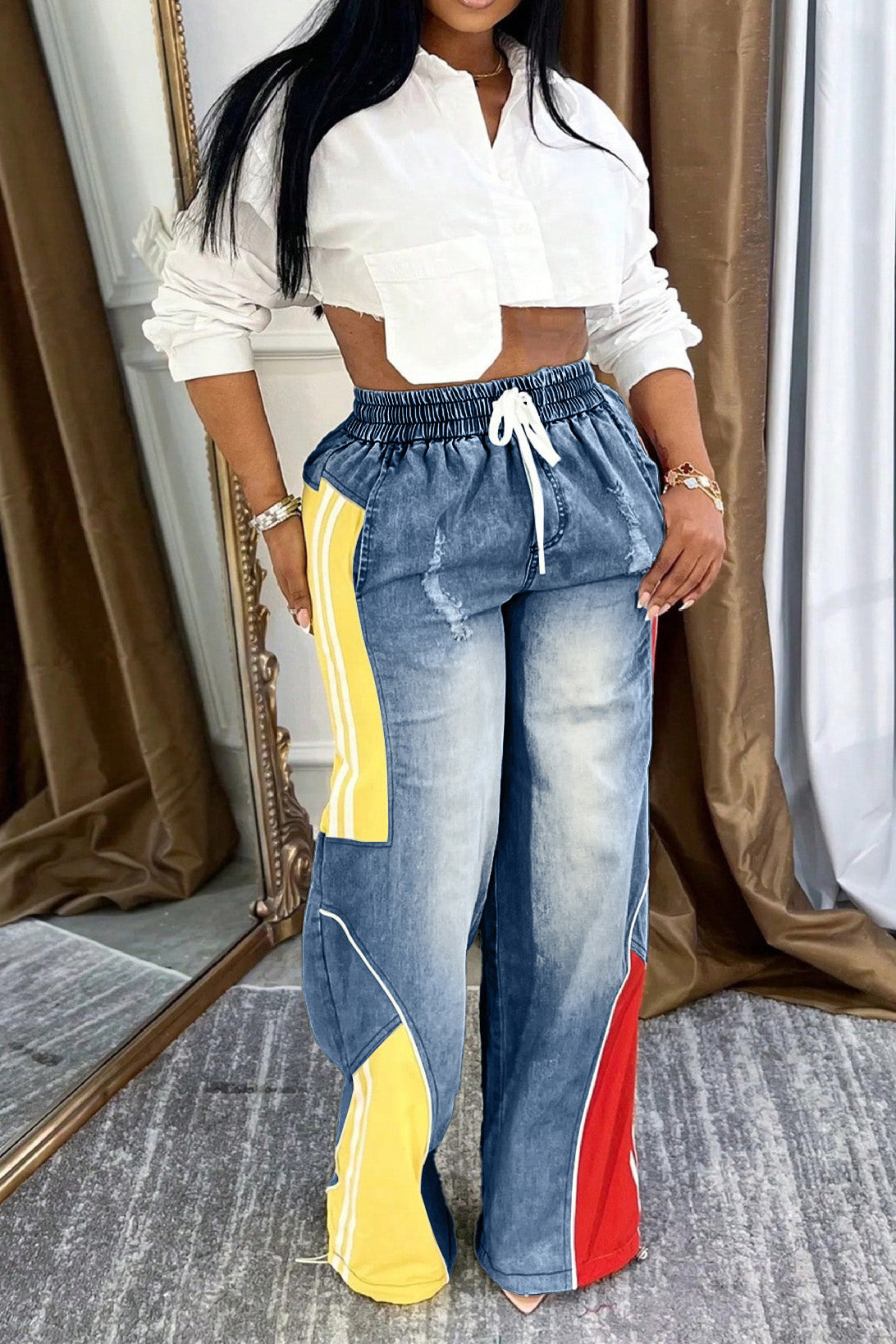 Colorblock Gradient Straight-Leg Denim Pants Lavish Daily