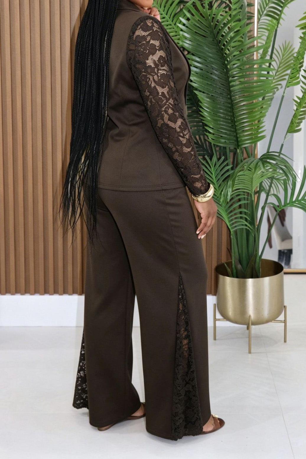 Lace Sleeve Blazer & Wide Leg Pant Set Lavish Daily