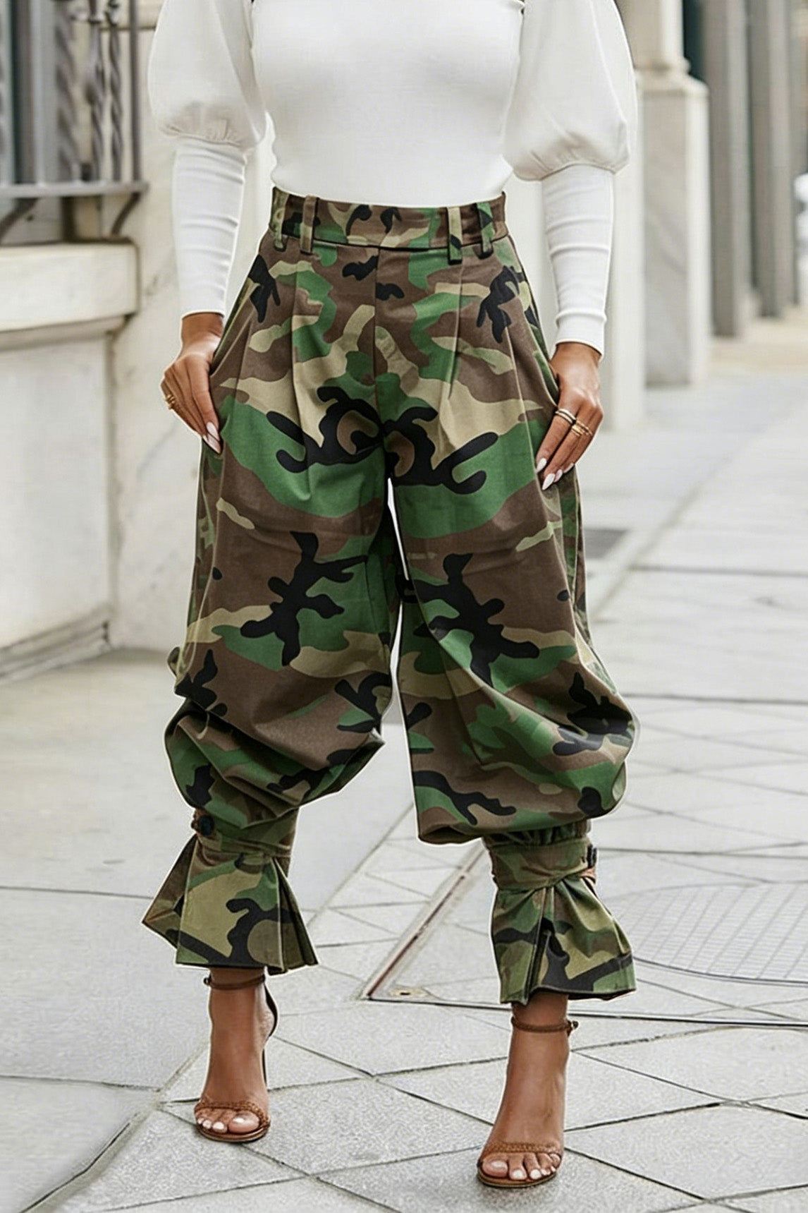 High-Waisted Ankle-Tie Baggy Utility Pants Lavish Daily