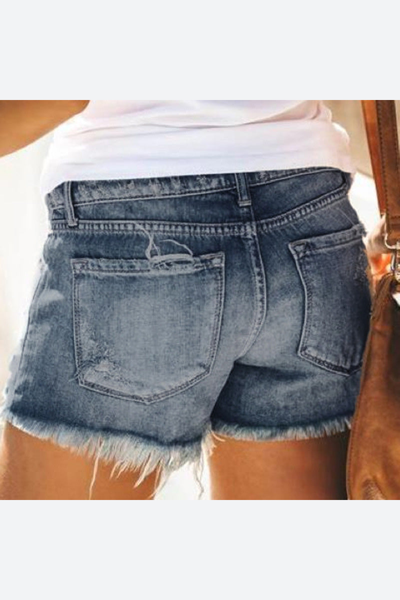 High Waist Frayed Hem Denim Shorts Distressed Lavish Daily