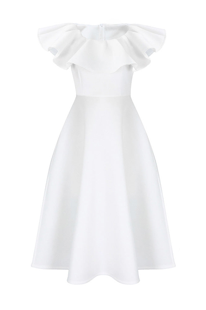 Ruffle Trim Short Sleeve A Line Dress Lavish Daily