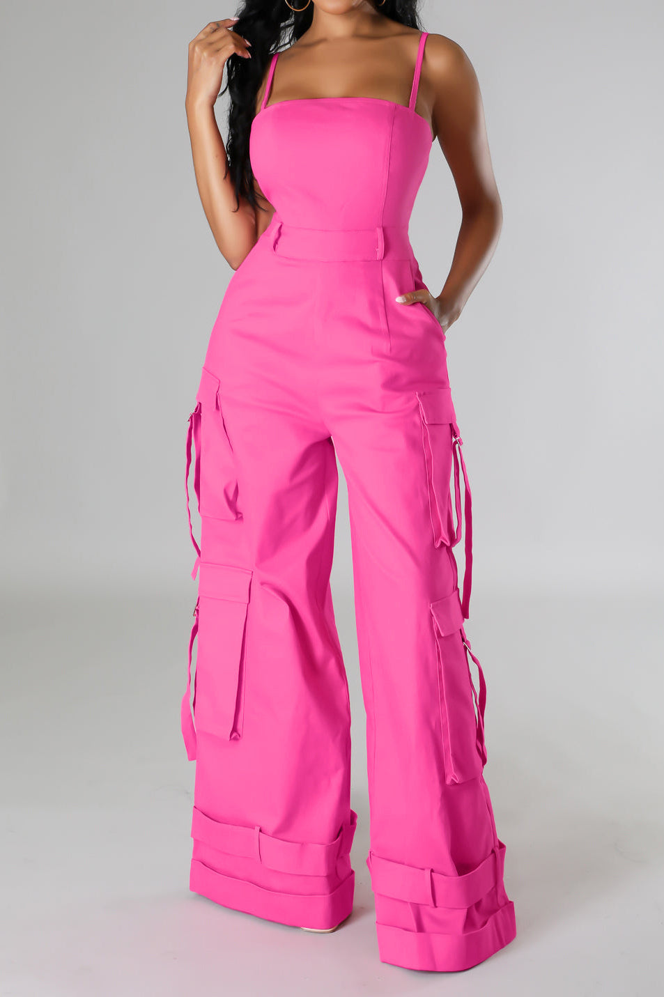 Spaghetti Strap Cargo Jumpsuit Lavish Daily