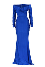 Off-Shoulder Long Sleeve Sweep Train Dress LavishDaily