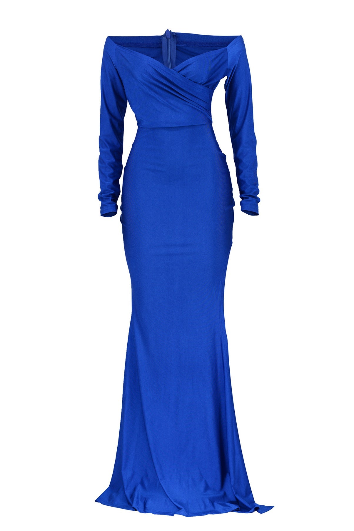 Off-Shoulder Long Sleeve Sweep Train Dress LavishDaily