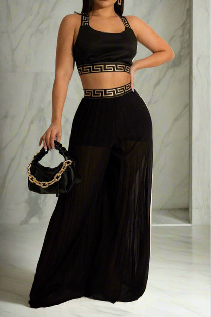 Cropped Tank Top & Pleated Wide Leg Pants Set Lavish Daily