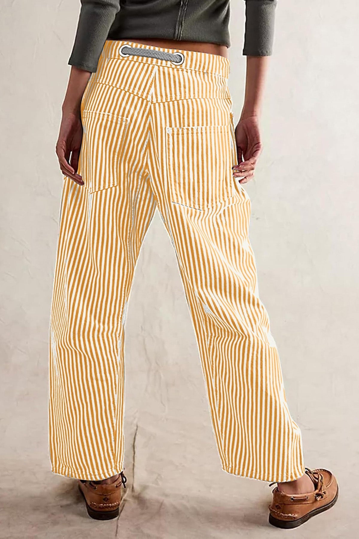 Loose Casual Striped Wide Leg Drawstring Trousers Lavish Daily