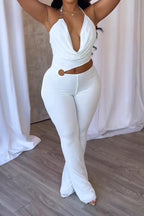 Elegant Ring Cutout Halter Tie Jumpsuit Lavish Daily