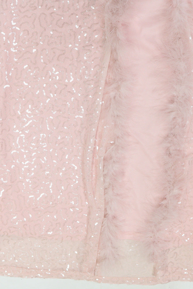 Feather Trim Sequin Gown Lavish Daily