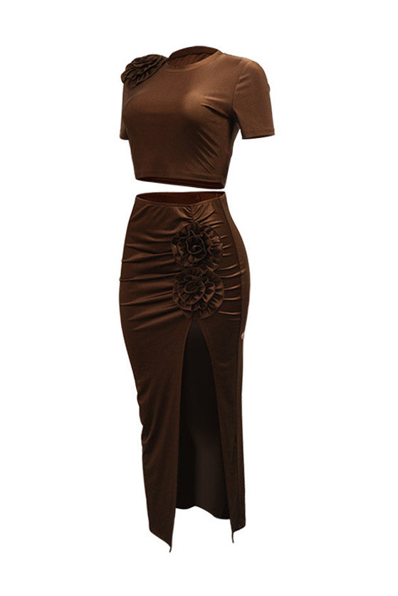 Ruched Split Skirt and Tee Two Piece Set Lavish Daily