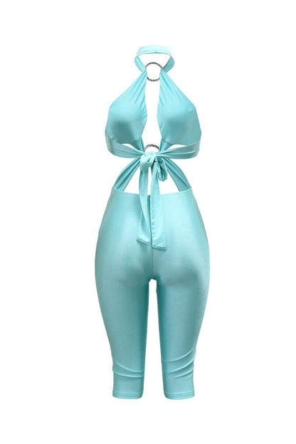 Ring Cutout Halter Capri Jumpsuit Lavish Daily