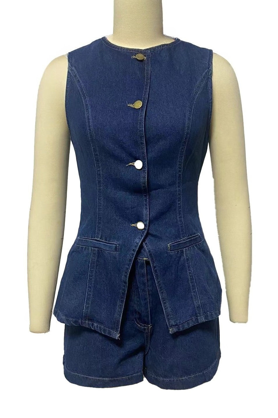 Denim Button-Up Vest & Shorts Set Lavish Daily