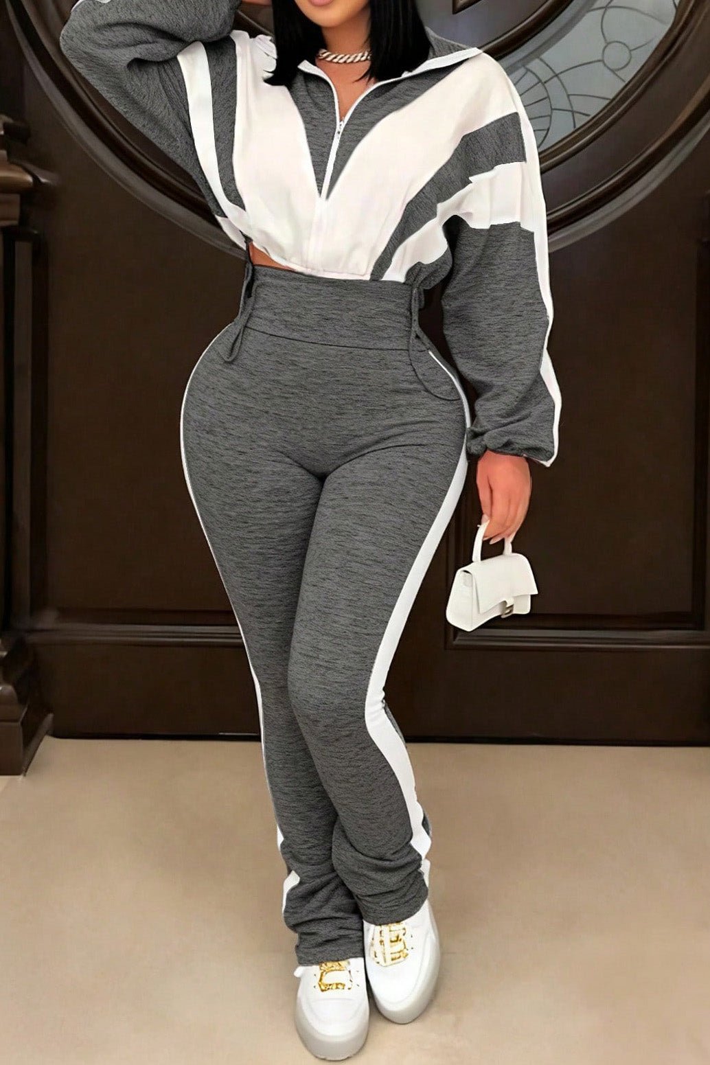 Sporty Color Block 2-Piece Tracksuit Lavish Daily