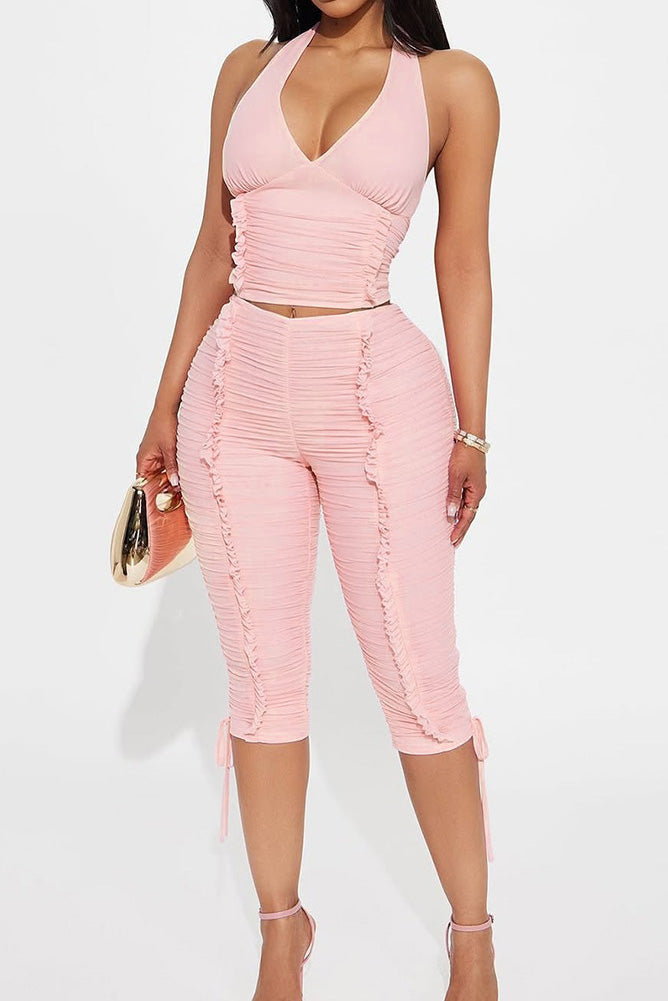 Ruched Halter & Capri 2-Piece Set Lavish Daily