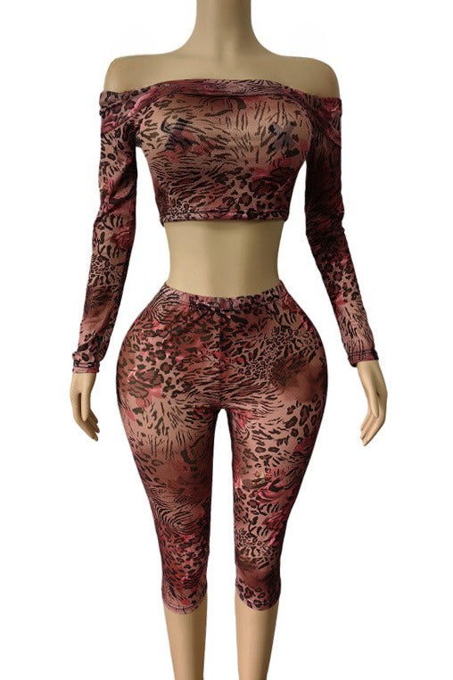 Off Shoulder Mesh Top and Capri Pants Set Lavish Daily