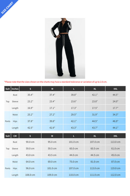 Side Strip Crop Jacket & Pants Set Lavish Daily
