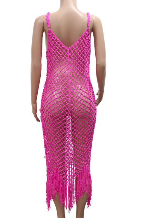 Disco V-Neck Fringe Hem Slip Dress Lavish Daily