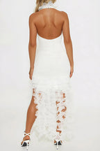 High Neck Cut Out Front Frilly Mini Dress Lavish Daily