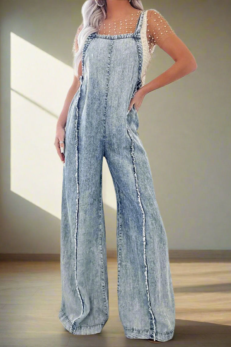 Vintage Raw Edge Washed Denim Jumpsuits Lavish Daily