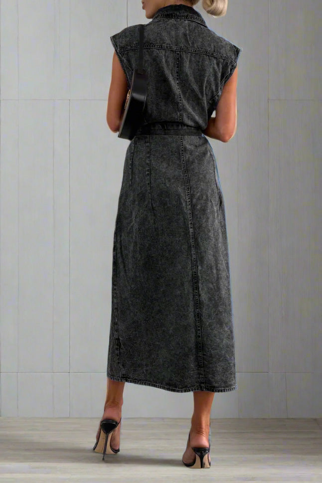 Sleeveless Denim Shirt Dress Lavish Daily