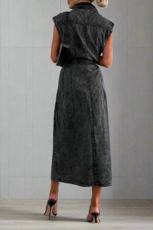 Sleeveless Denim Shirt Dress Lavish Daily