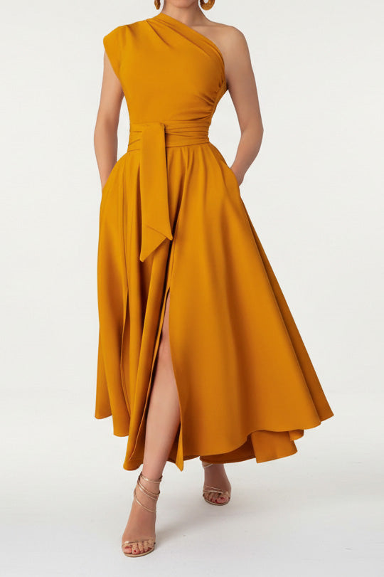 Elegant One-Shoulder A-Line Midi Dress Lavish Daily