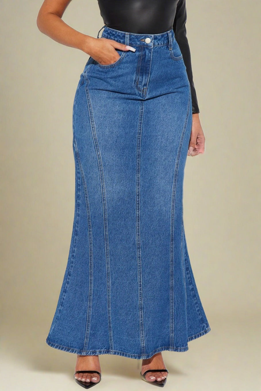 Women's Blue Denim Midi Skirts Lavish Daily