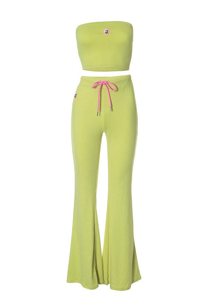 Strapless Bandeau & Drawstring Flare Pant Set Lavish Daily