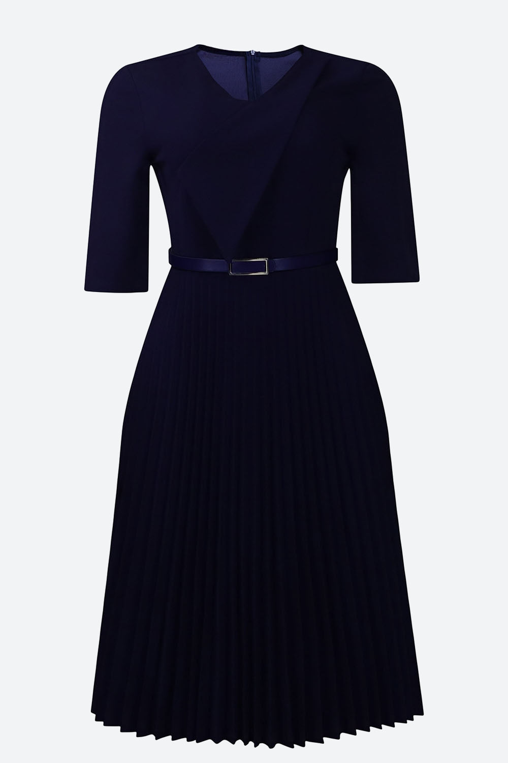 Solid Belted Pleated Dress Lavish Daily