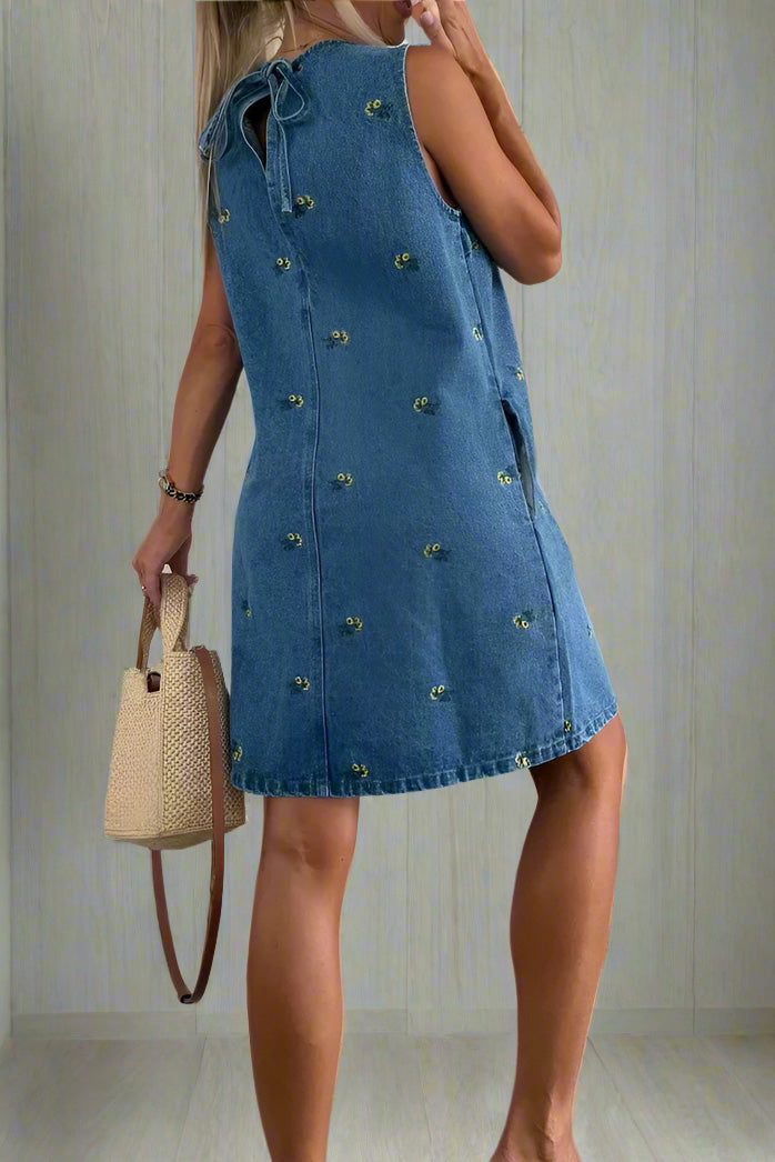 Floral Denim Sleeveless Vest Dress Lavish Daily