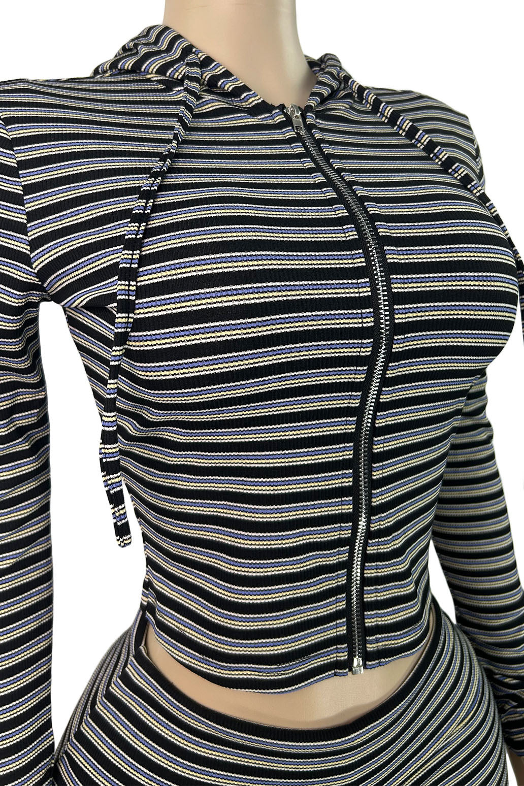 Striped Zip Hoodie & Foldover Capri Pants Set Lavish Daily