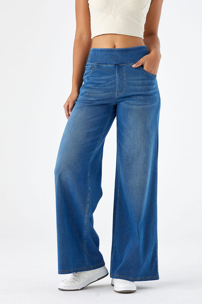 Baggy Wide Leg Washed Stretchy Jeans Lavish Daily
