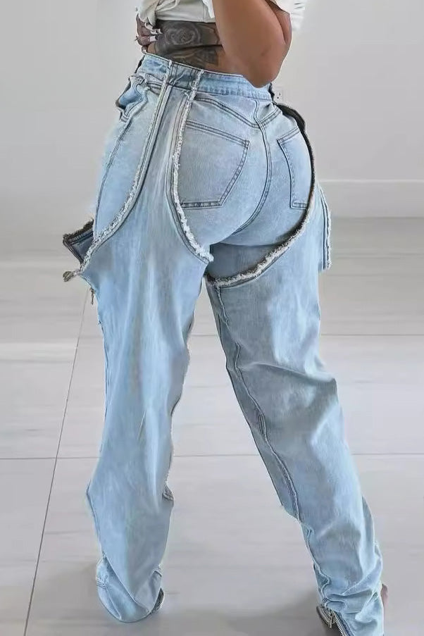 Thigh High Double Denim Jeans Lavish Daily