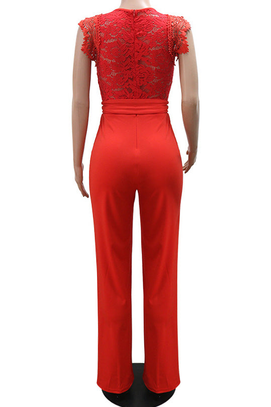 Crochet Lace See-Through Top Jumpsuit Lavish Daily