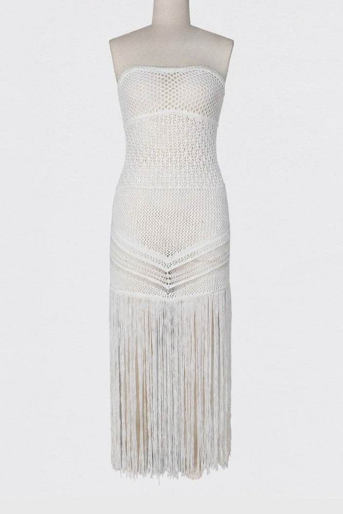 Strapless Crochet Fringe Maxi Dress Lavish Daily