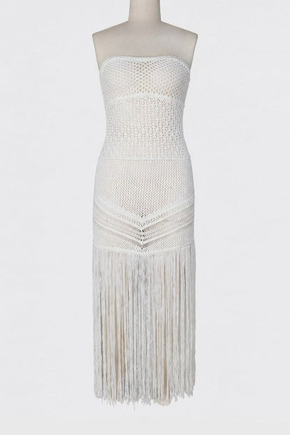 Strapless Crochet Fringe Maxi Dress Lavish Daily