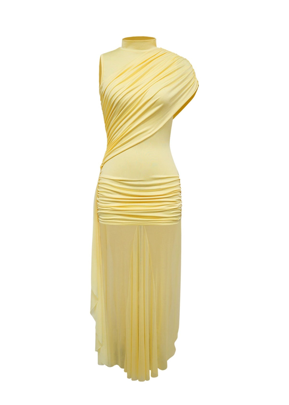 Ruched High Neck Asymmetrical Train Mini Dress Lavish Daily