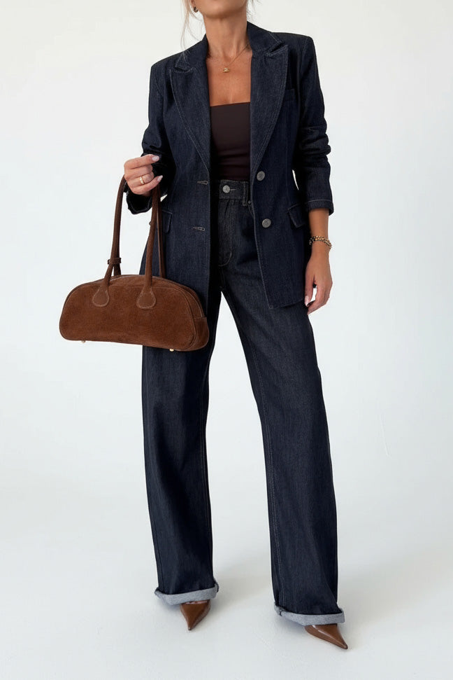 Single-Breasted Denim Blazer & Jeans Set Lavish Daily