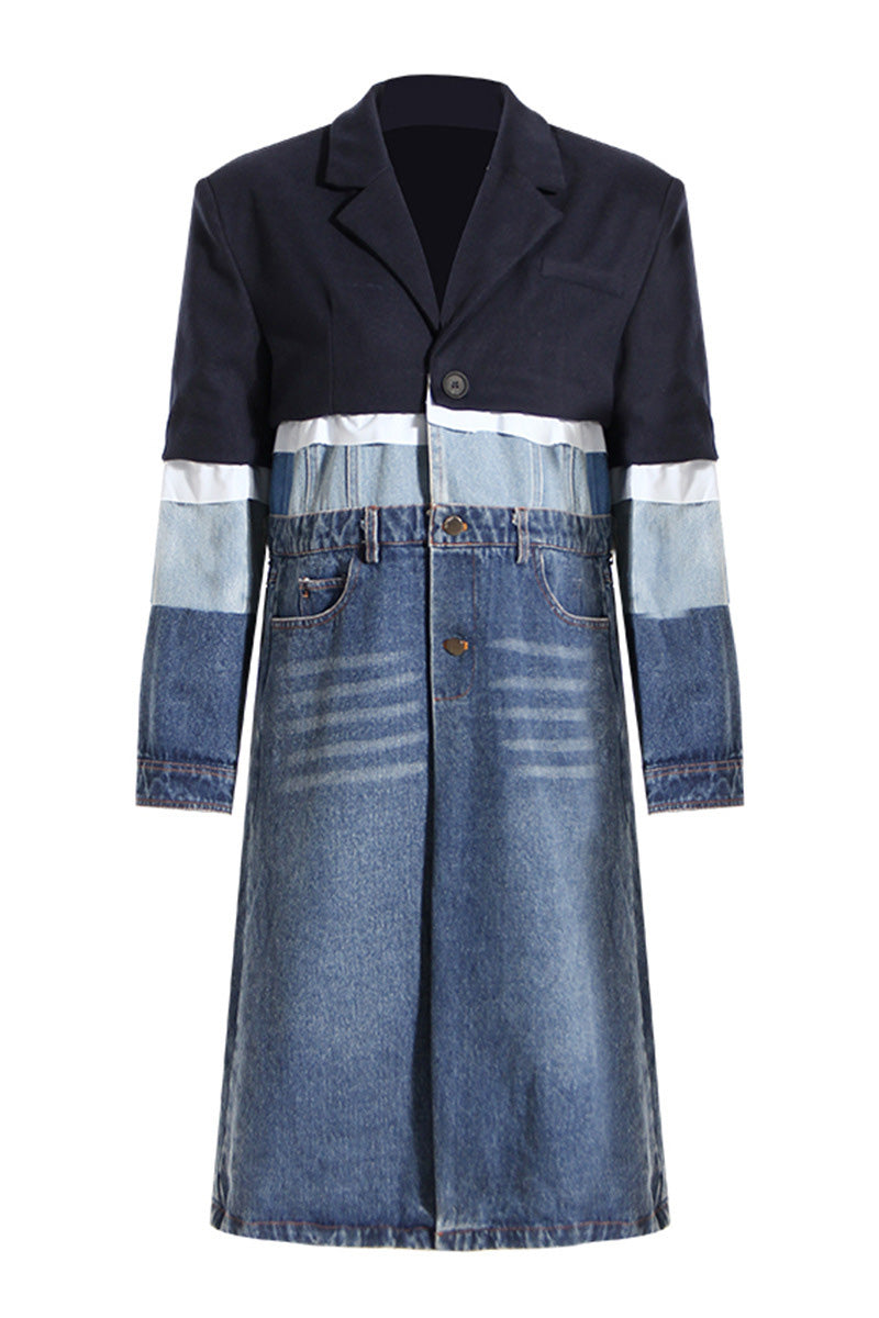 Contrast Denim Midi Trench Coat Lavish Daily