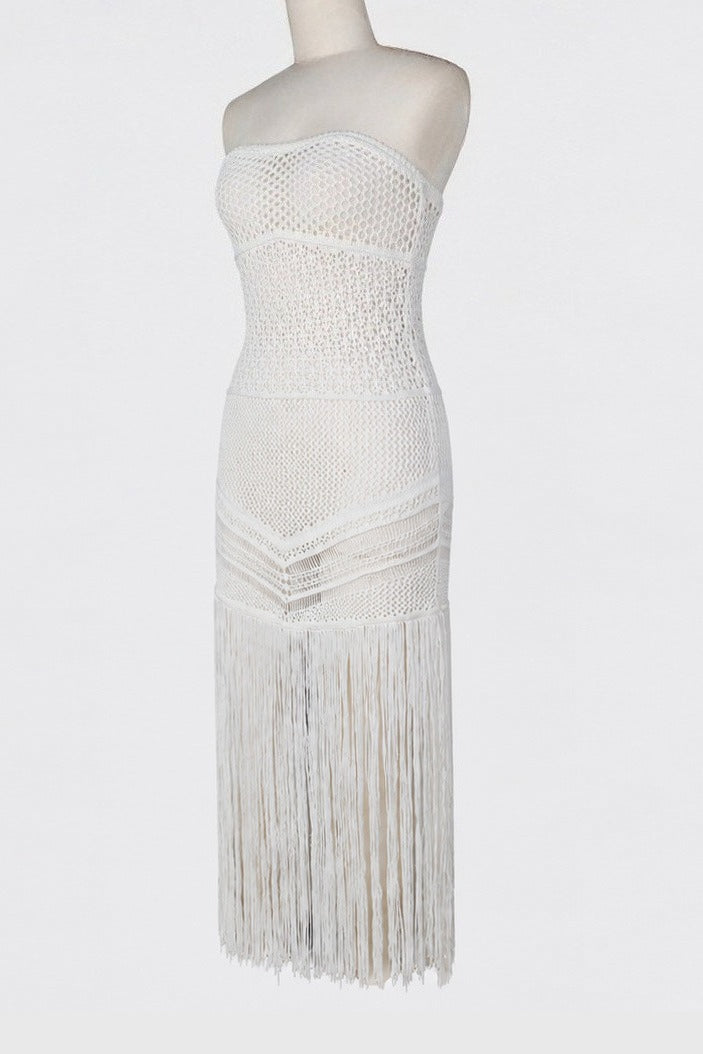 Strapless Crochet Fringe Maxi Dress Lavish Daily