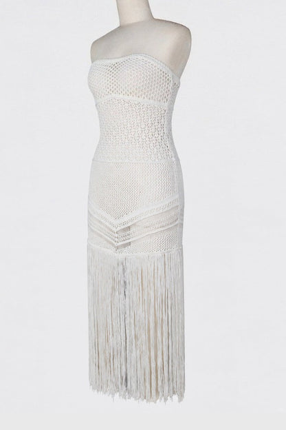 Strapless Crochet Fringe Maxi Dress Lavish Daily