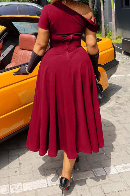 Plus Size Asymmetrical Cutout A-Line Midi Dress Lavish Daily