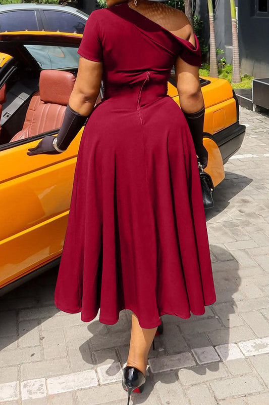 Plus Size Asymmetrical Cutout A-Line Midi Dress Lavish Daily